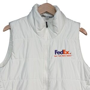 FedEx White Puffer Vest‎ Large Workwear Embroidered  Minimalist Essential Layers